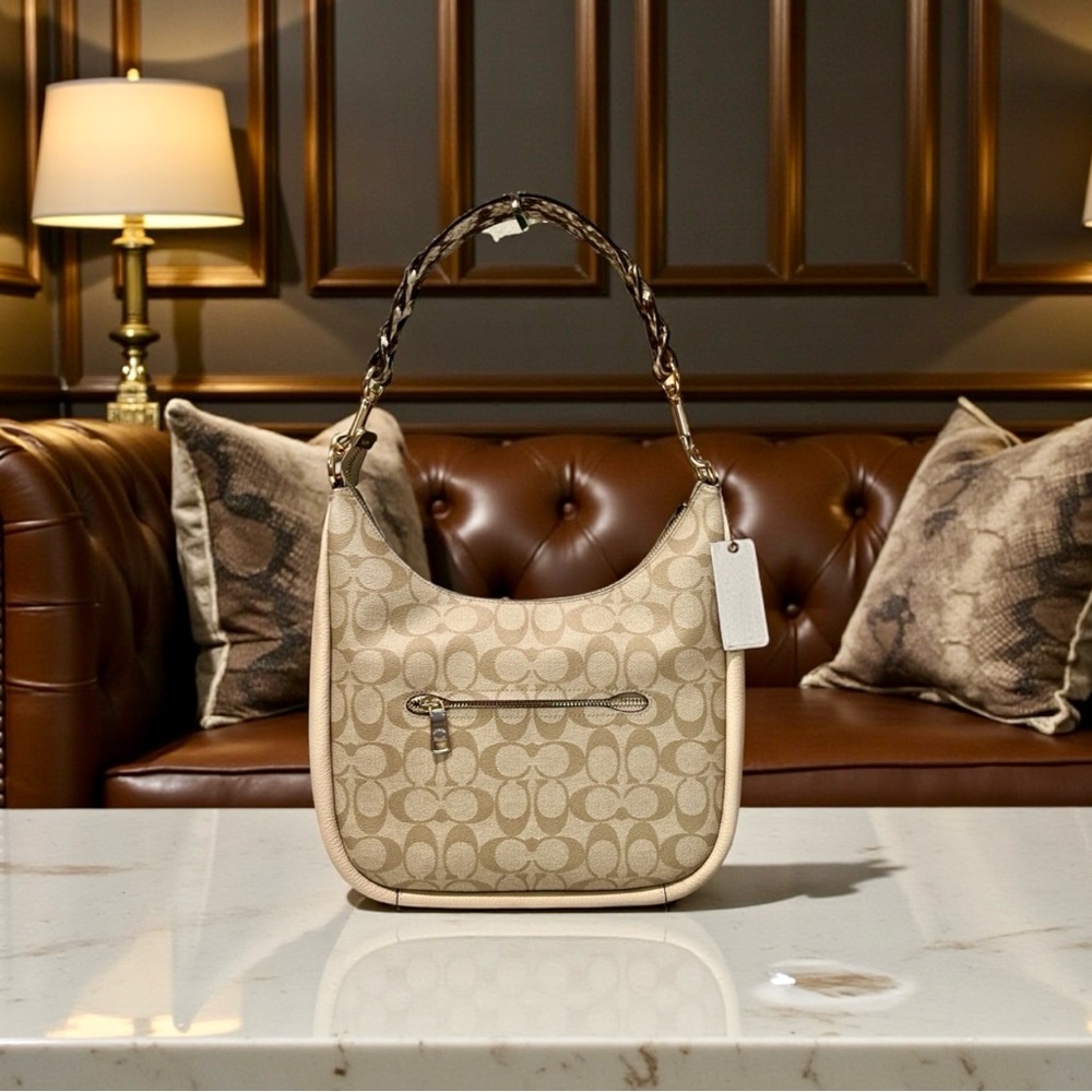 COACH Jules Hobo in Signature Canvas — Light Khaki/Ivory + Snakeskin Trim - Picture 3 of 7